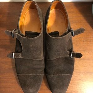 SuitSupply Brown Suede Monkstrap Shoes